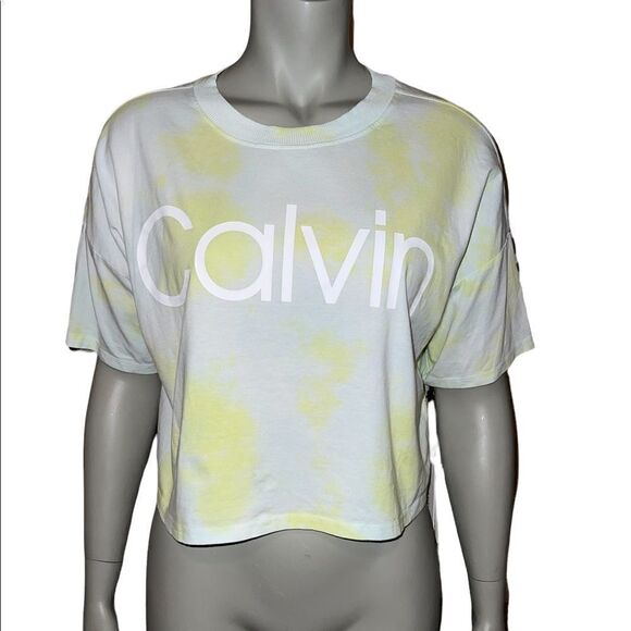 Calvin Klein Women's Lime Zest Tie Dye Cropped T-Shirt Small NWT - Picture 2 of 8